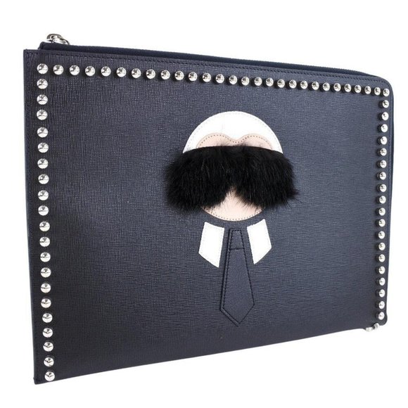 FENDI carlito flat clutch Clutch bag 8M0370 7MP F0V3X Studs Karl Lagerfeld... - Picture 1 of 9
